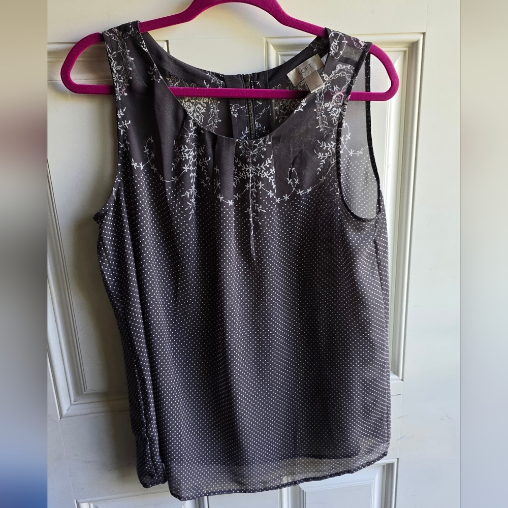 LOFT Charcoal Sleeveless Blouse with Floral Accents